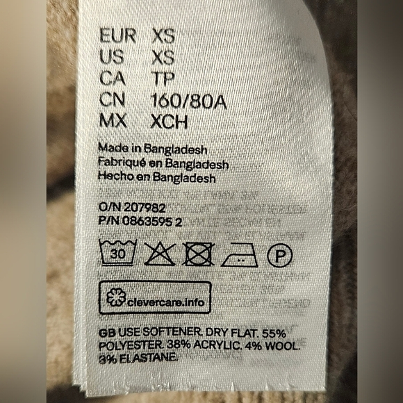 H&M Long Tan Open Front Cardigan XS Soft Knit Wool Blend Cozy Layering - Picture 8 of 8